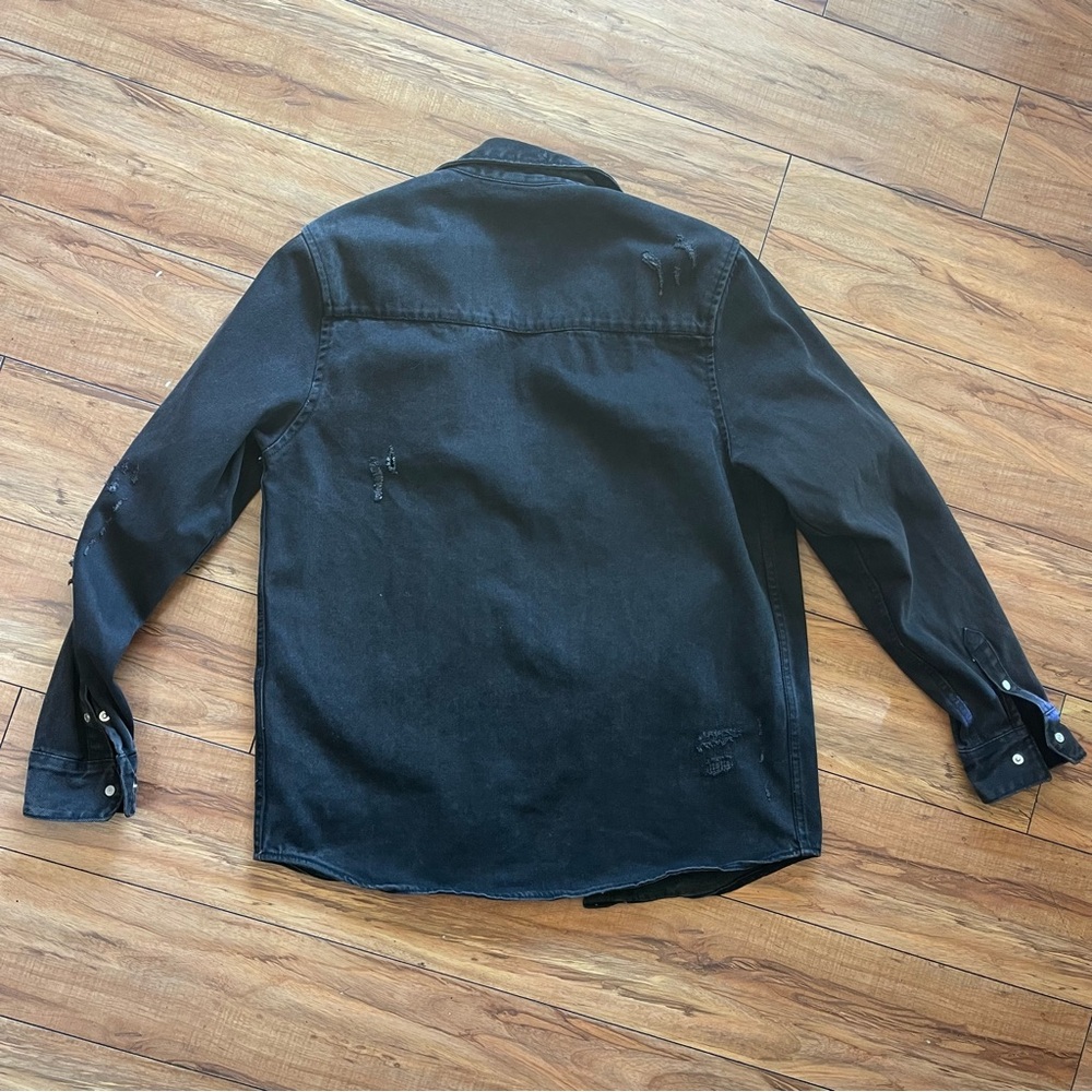 Zara Men’s Distress Ripped Black Denim Jacket Size Large - Picture 9 of 10